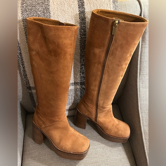 ASOS Design CeCe Suede Platform Boots in Tan - Picture 3 of 11